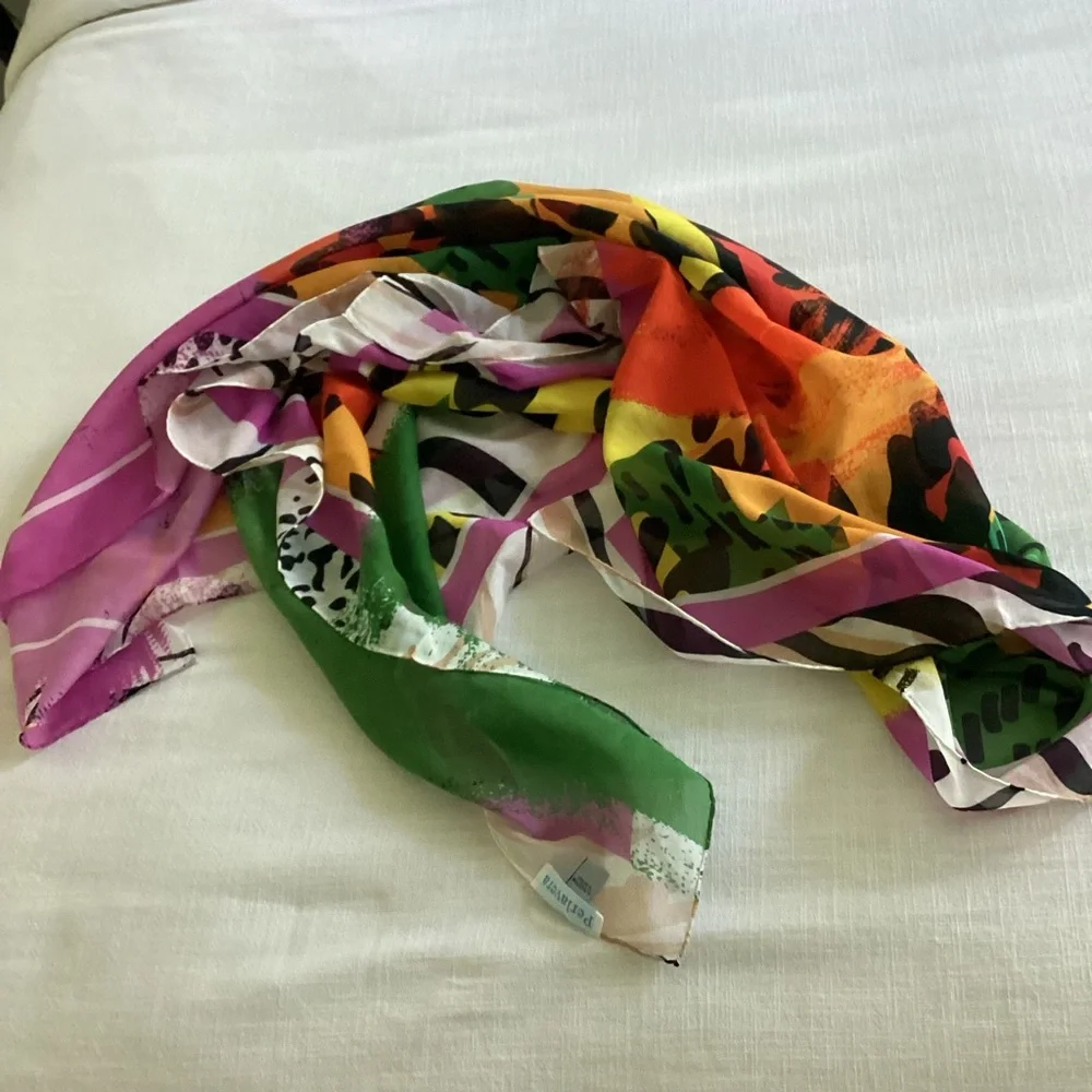 Perlavera Scarf Large Cotton Silk Blend Rolled Edges Geometric Modern Print